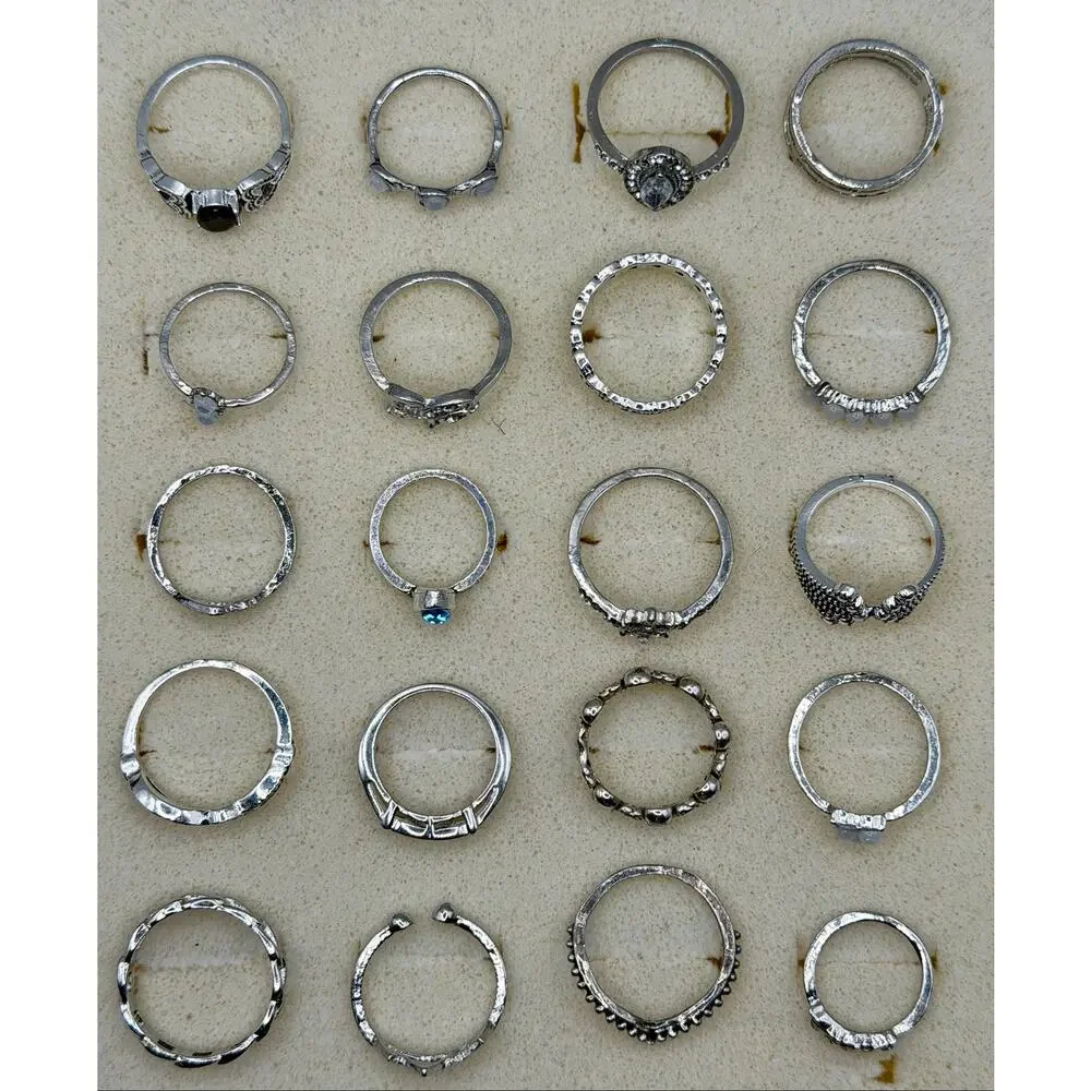 Silver Stacker Rings Lot - 20 pcs Boho Minimalist
